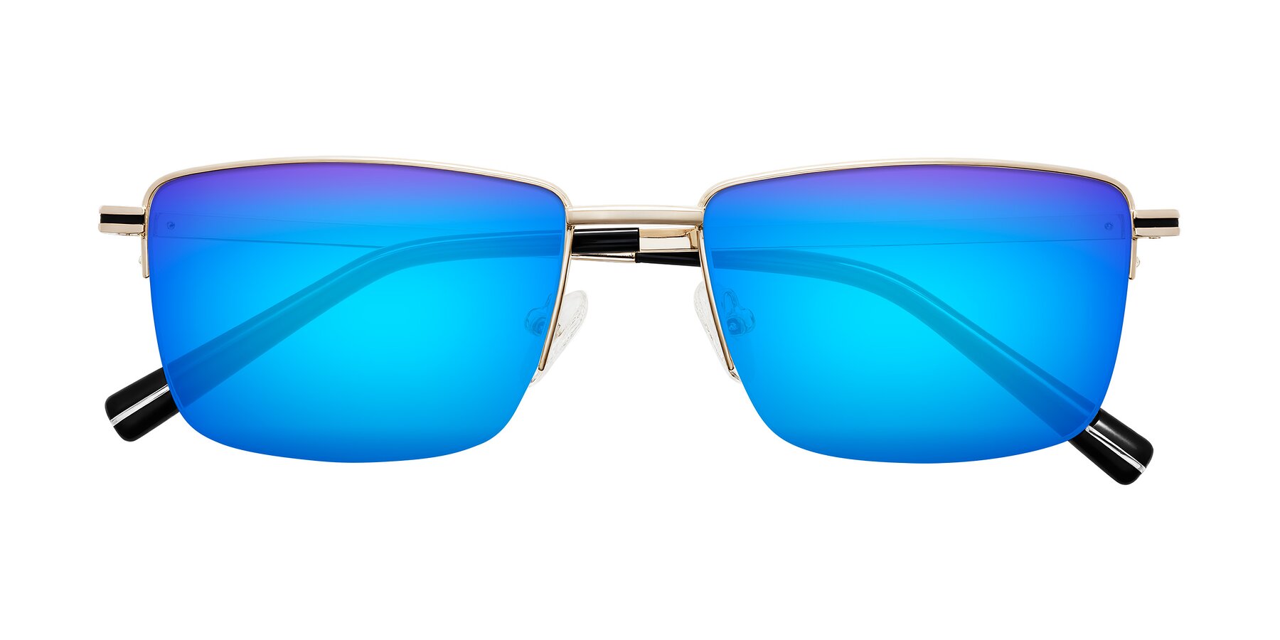 Folded Front of Ngoyi in Gold with Blue Mirrored Lenses