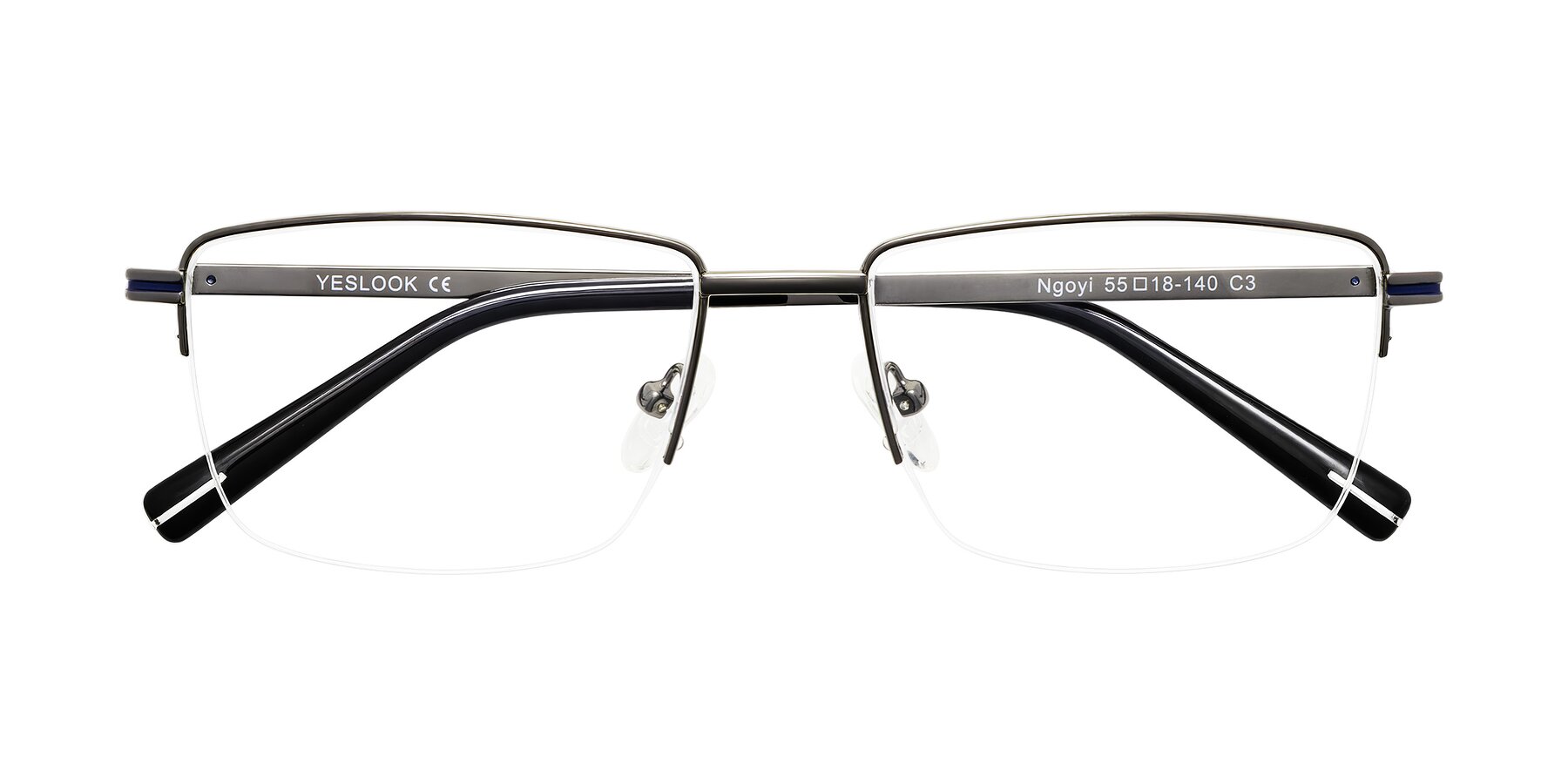 Folded Front of Ngoyi in Gunmetal with Clear Blue Light Blocking Lenses