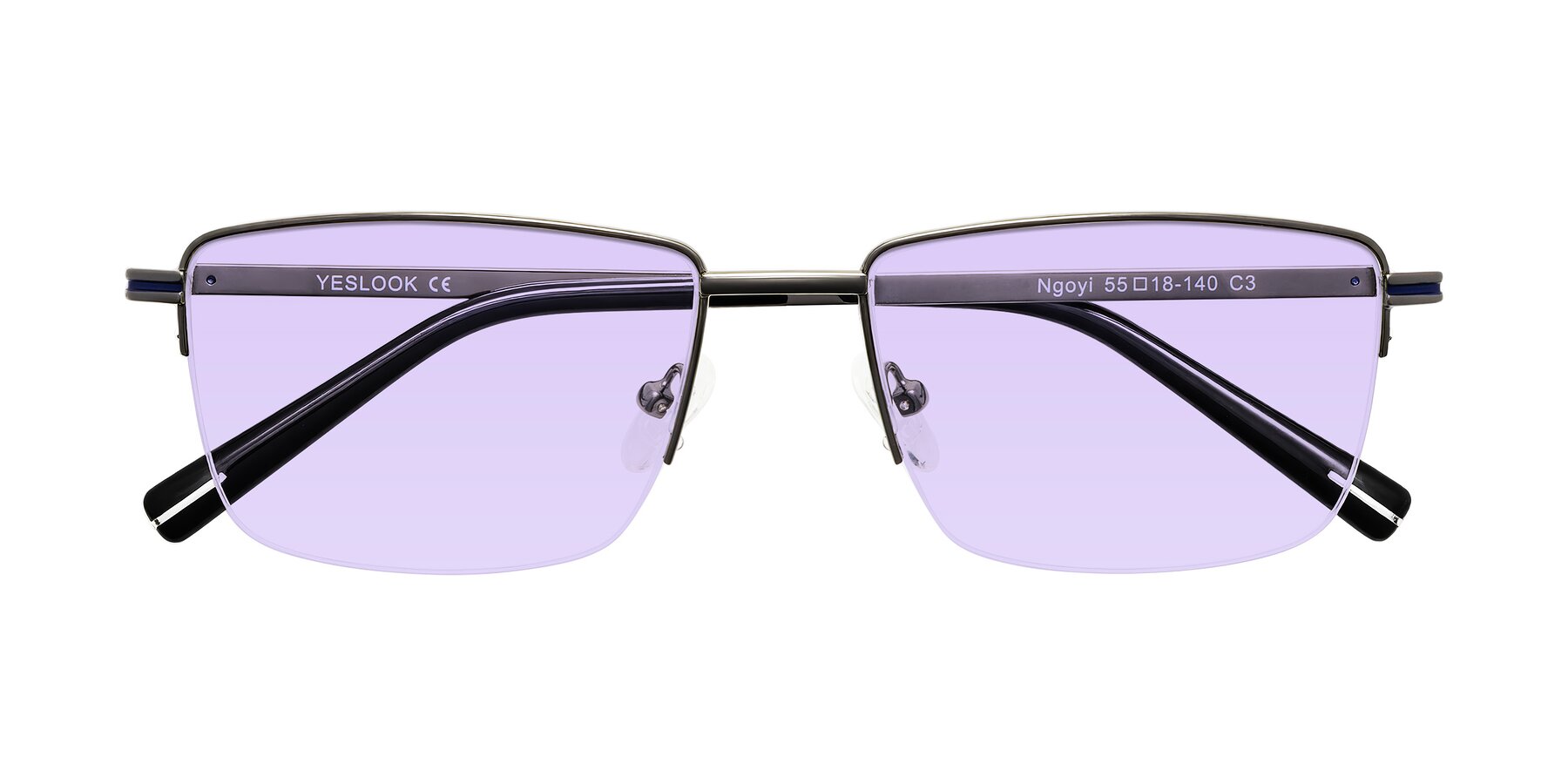 Folded Front of Ngoyi in Gunmetal with Light Purple Tinted Lenses