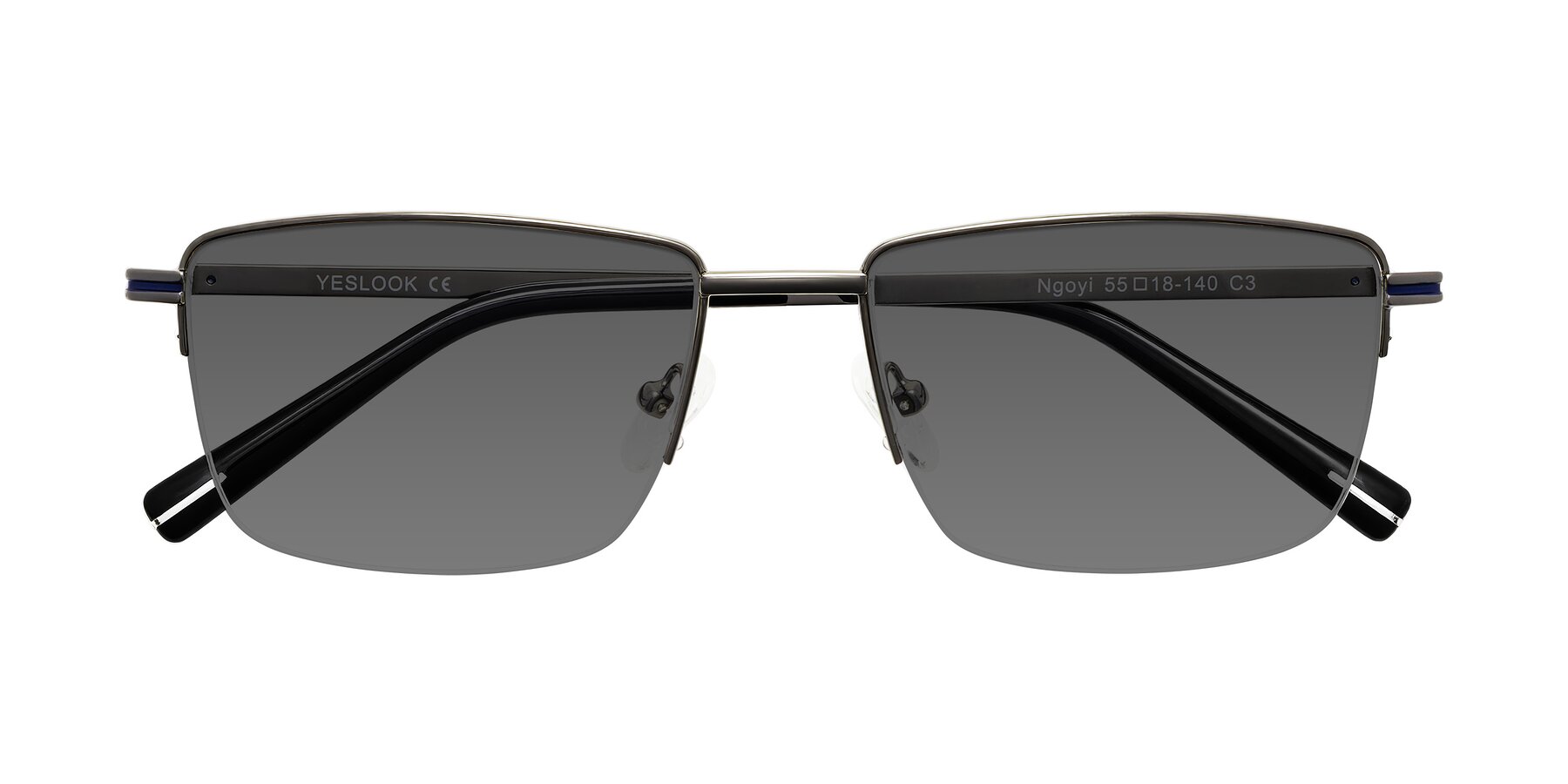 Folded Front of Ngoyi in Gunmetal with Medium Gray Tinted Lenses