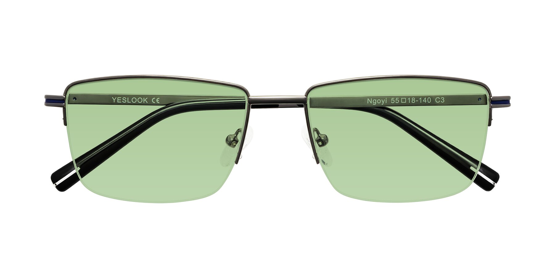 Folded Front of Ngoyi in Gunmetal with Medium Green Tinted Lenses