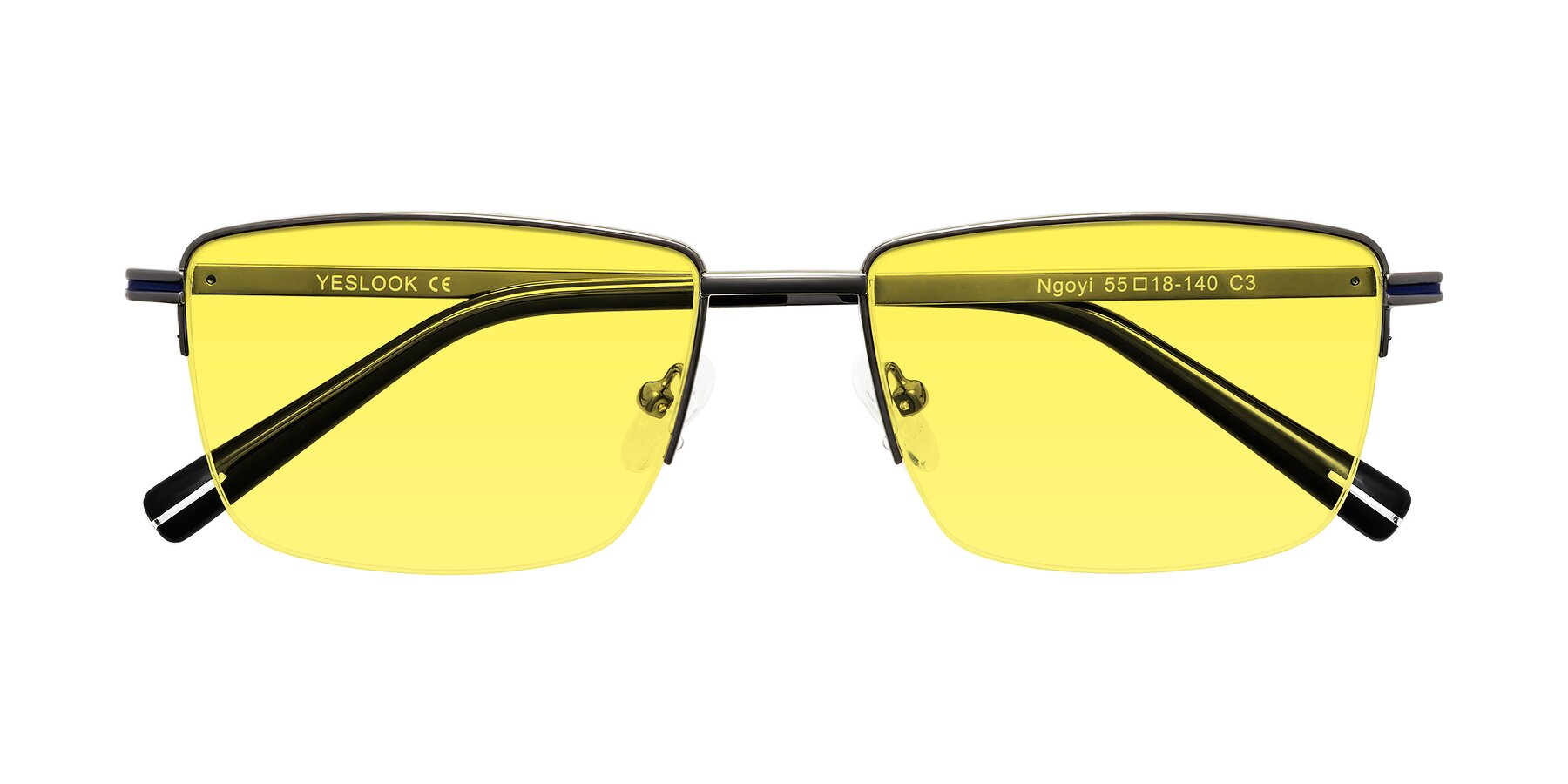 Folded Front of Ngoyi in Gunmetal with Medium Yellow Tinted Lenses