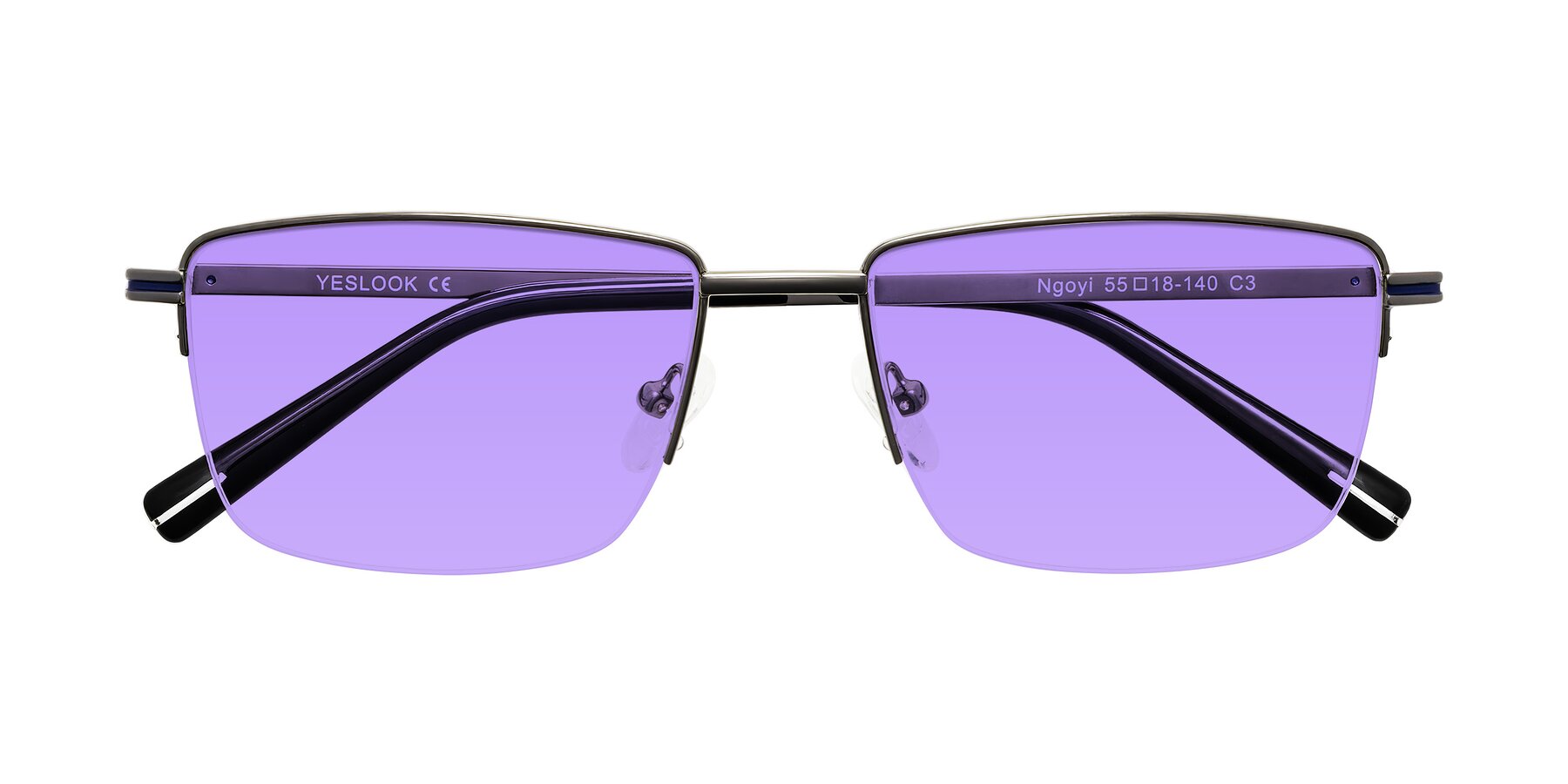 Folded Front of Ngoyi in Gunmetal with Medium Purple Tinted Lenses