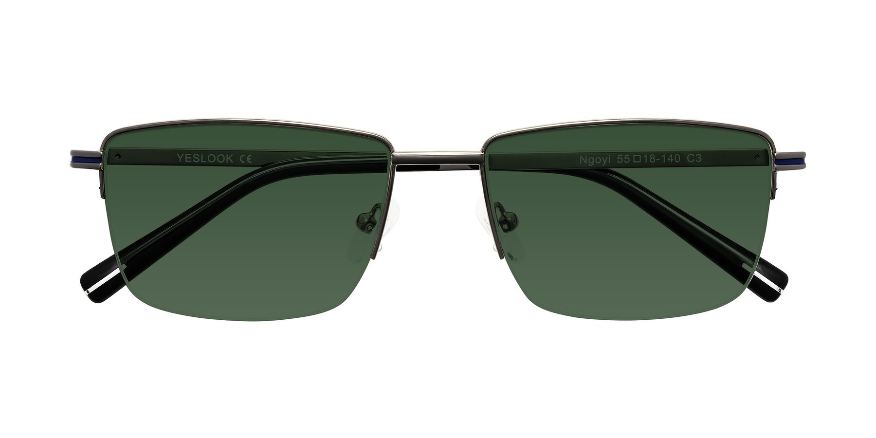 Folded Front of Ngoyi in Gunmetal with Green Tinted Lenses
