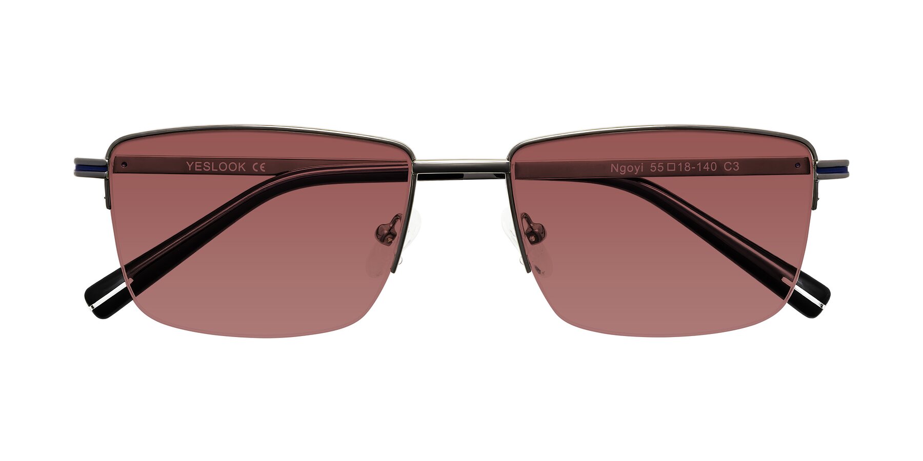 Folded Front of Ngoyi in Gunmetal with Garnet Tinted Lenses