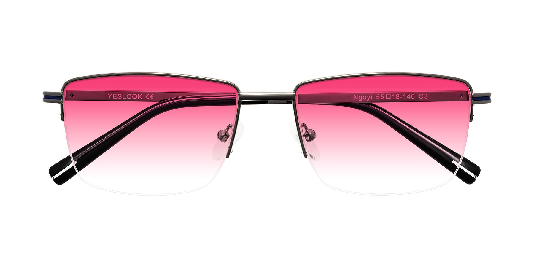 Folded Front of Ngoyi in Gunmetal with Pink Gradient Lenses