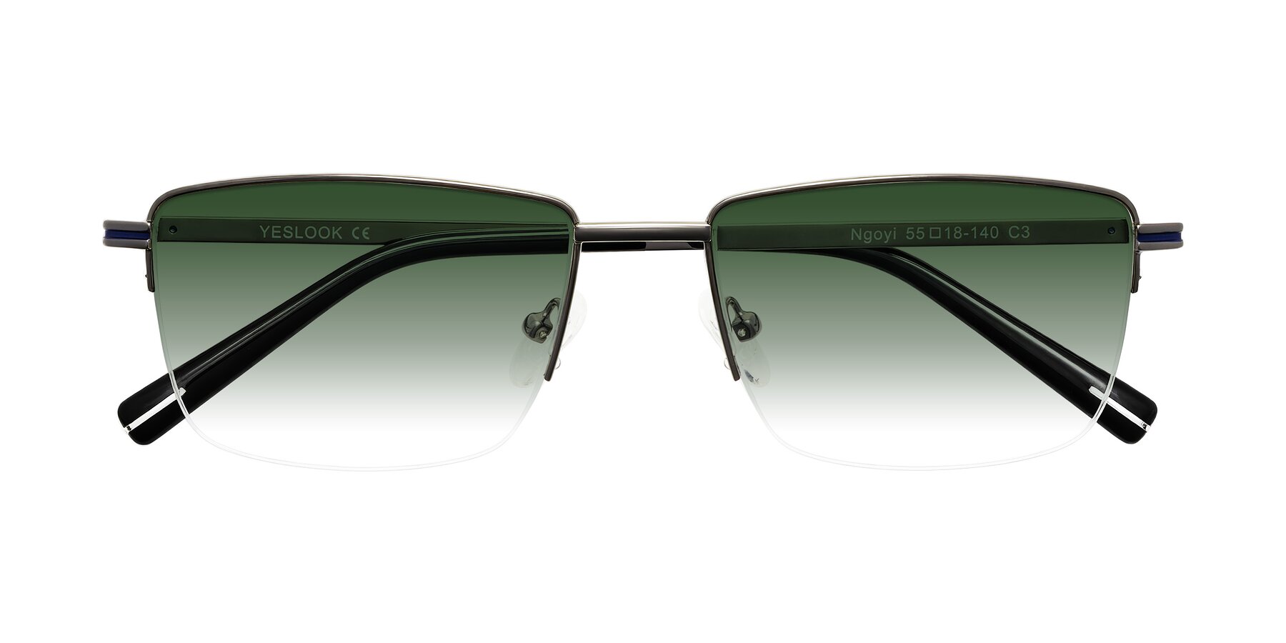 Folded Front of Ngoyi in Gunmetal with Green Gradient Lenses
