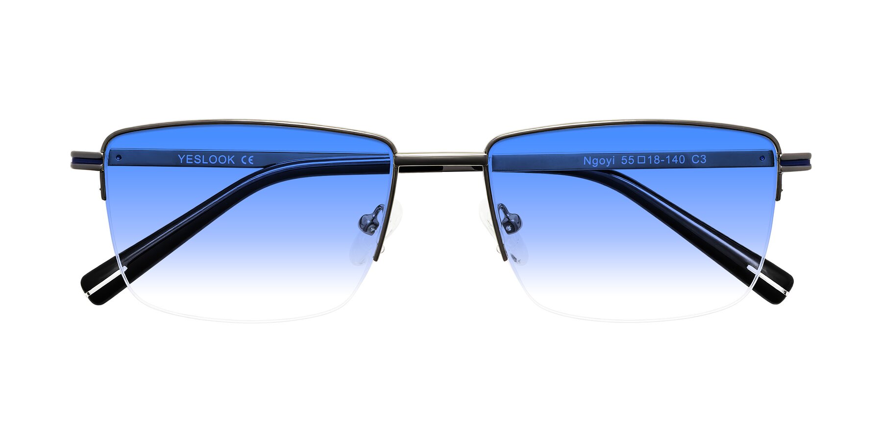 Folded Front of Ngoyi in Gunmetal with Blue Gradient Lenses