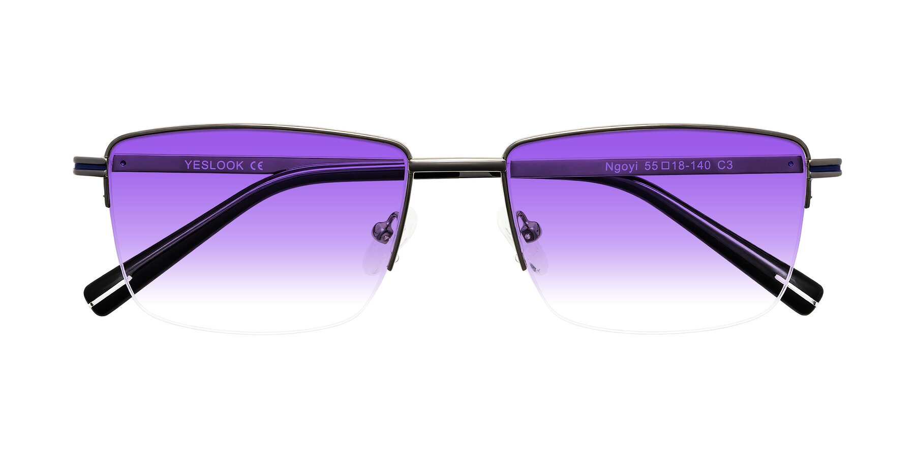 Folded Front of Ngoyi in Gunmetal with Purple Gradient Lenses