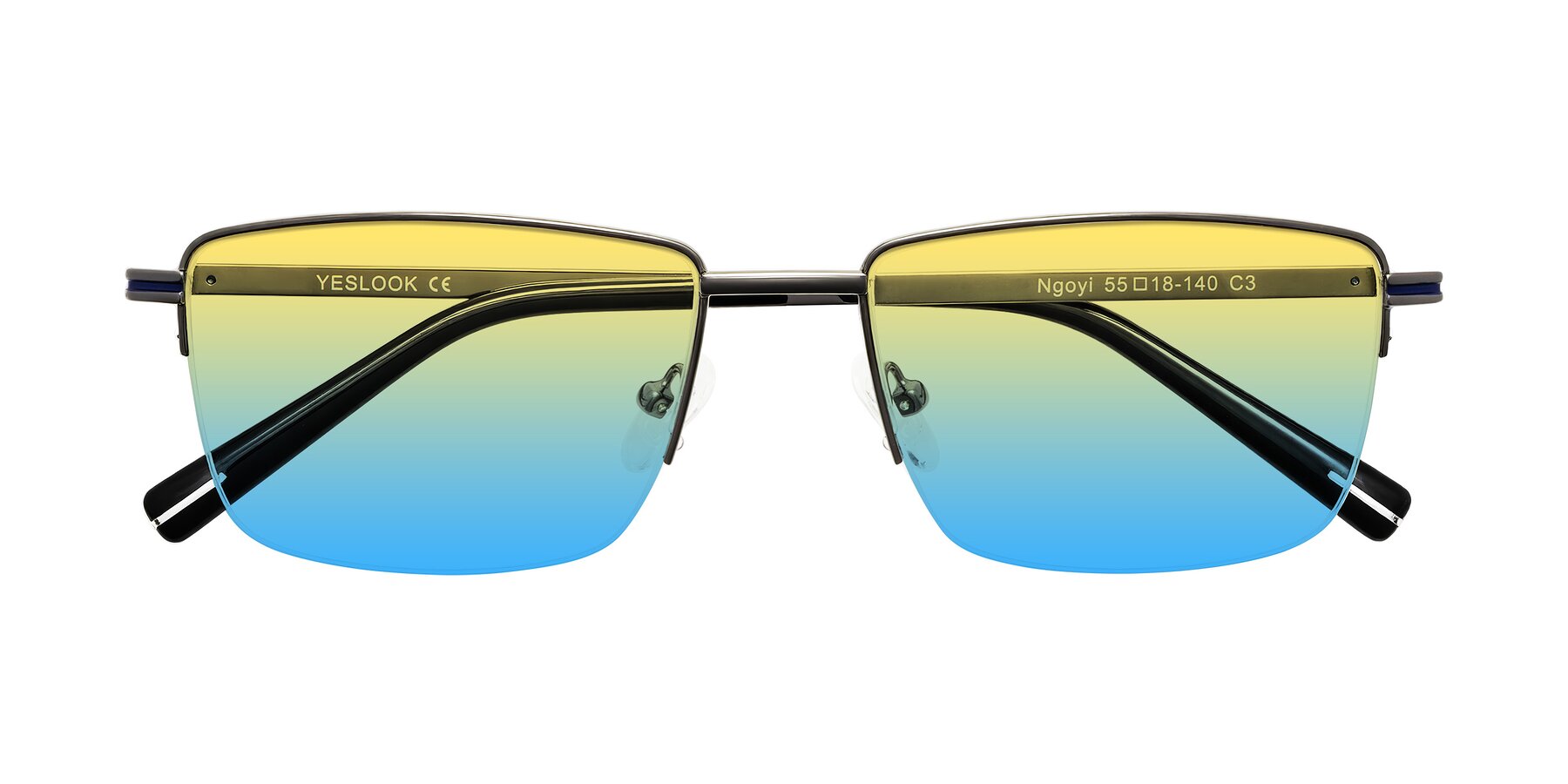 Folded Front of Ngoyi in Gunmetal with Yellow / Blue Gradient Lenses