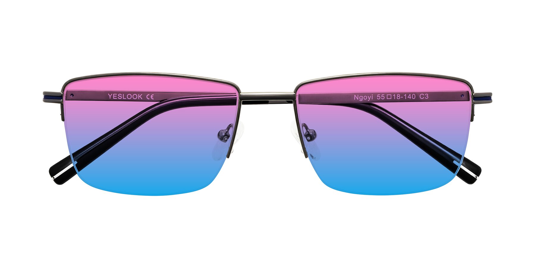 Folded Front of Ngoyi in Gunmetal with Pink / Blue Gradient Lenses