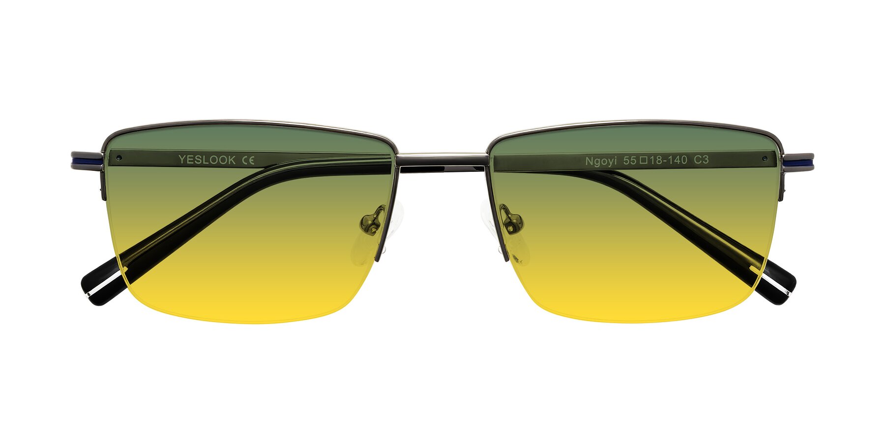 Folded Front of Ngoyi in Gunmetal with Green / Yellow Gradient Lenses