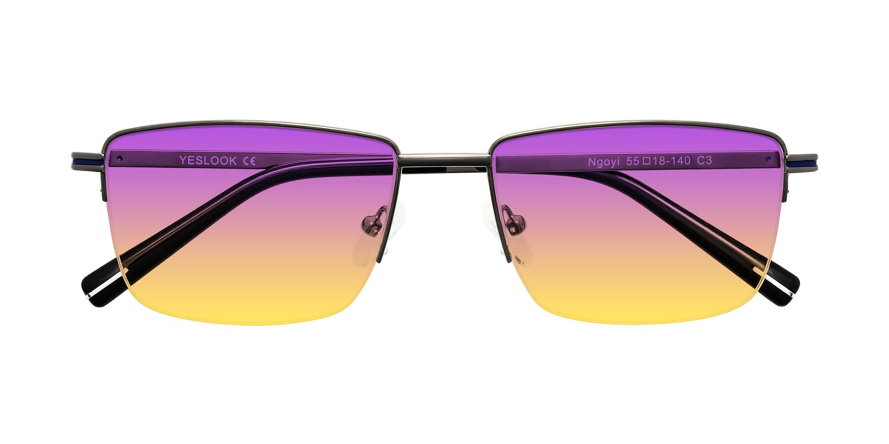 Folded Front of Ngoyi in Gunmetal with Purple / Yellow Gradient Lenses