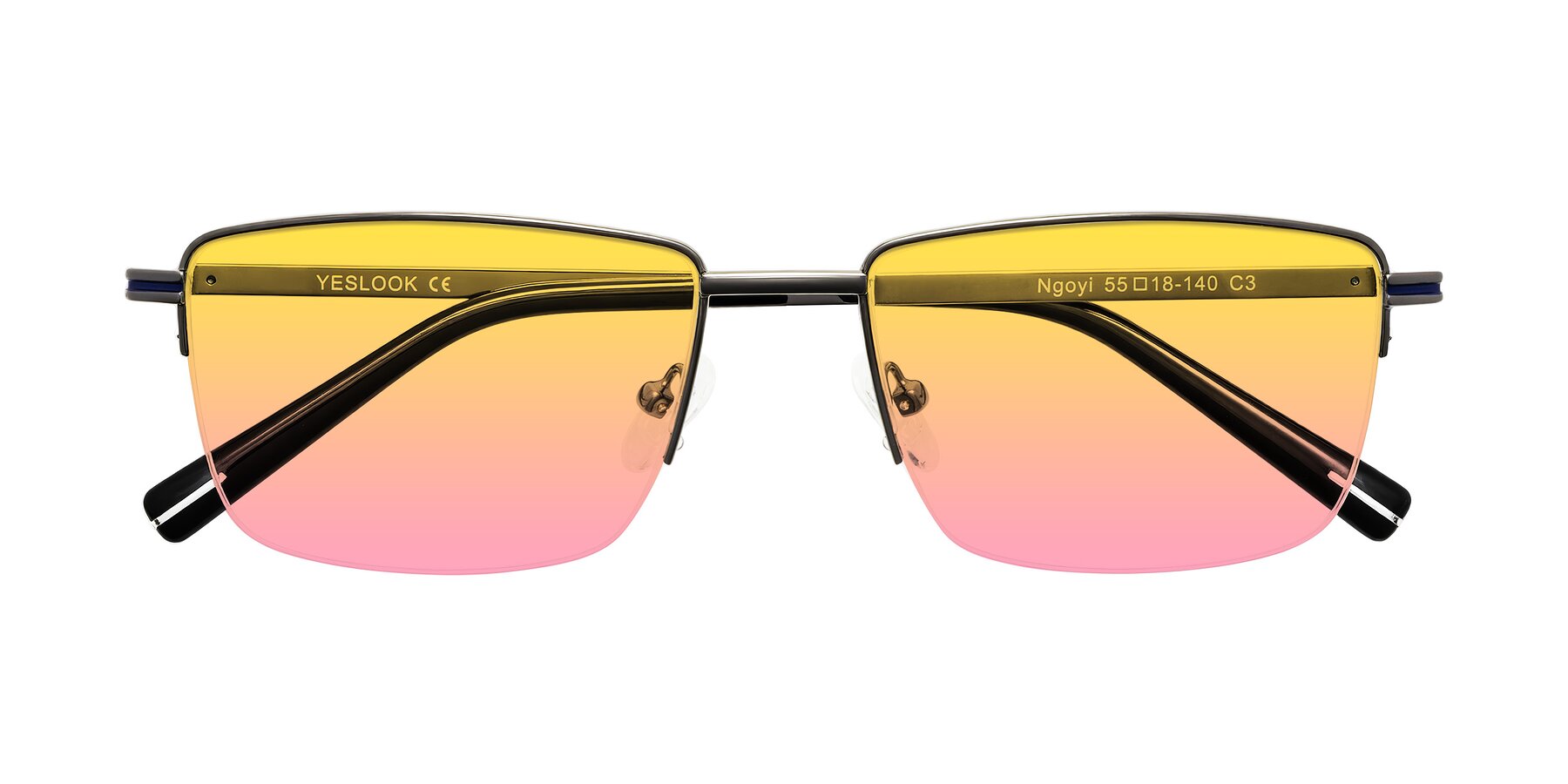 Folded Front of Ngoyi in Gunmetal with Yellow / Pink Gradient Lenses