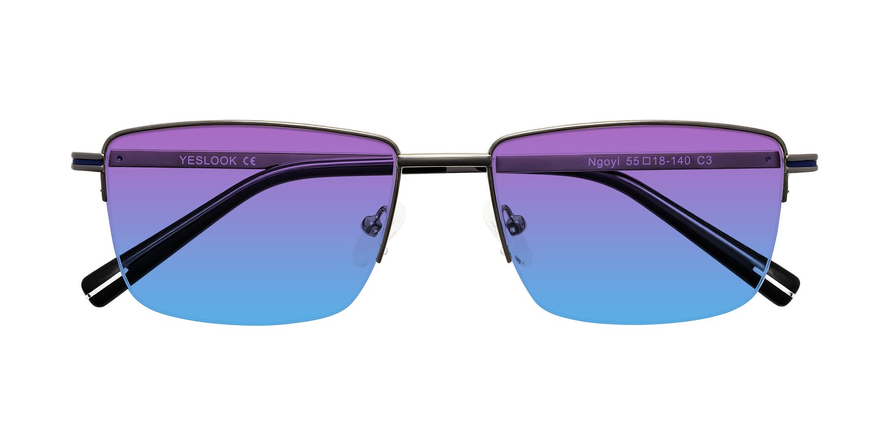 Folded Front of Ngoyi in Gunmetal with Purple / Blue Gradient Lenses