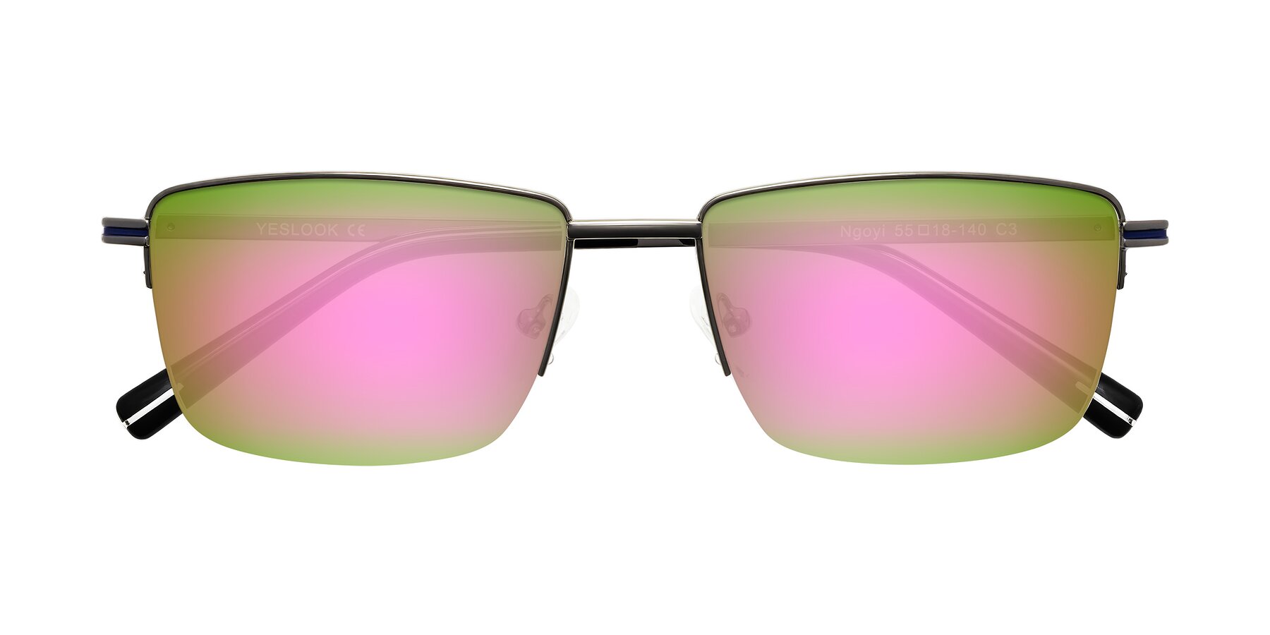 Folded Front of Ngoyi in Gunmetal with Pink Mirrored Lenses