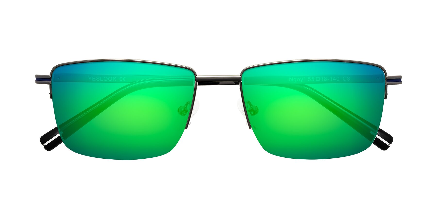 Folded Front of Ngoyi in Gunmetal with Green Mirrored Lenses