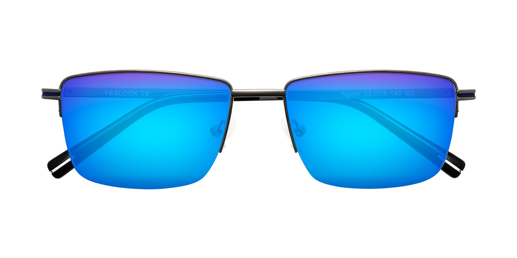 Folded Front of Ngoyi in Gunmetal with Blue Mirrored Lenses