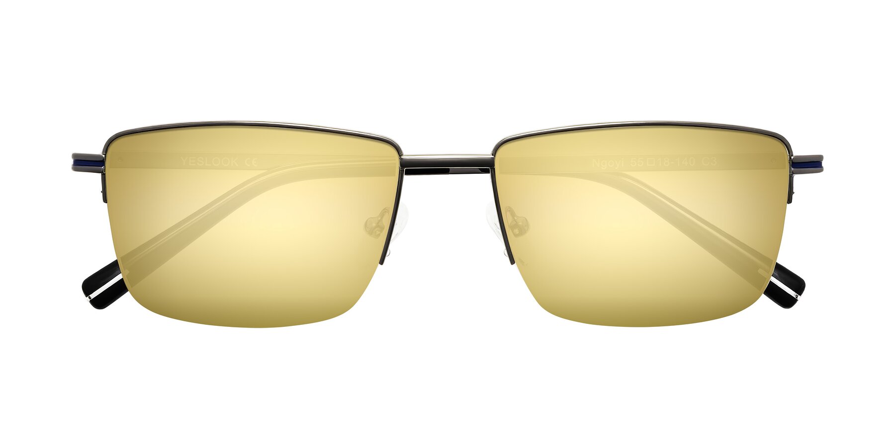 Folded Front of Ngoyi in Gunmetal with Gold Mirrored Lenses