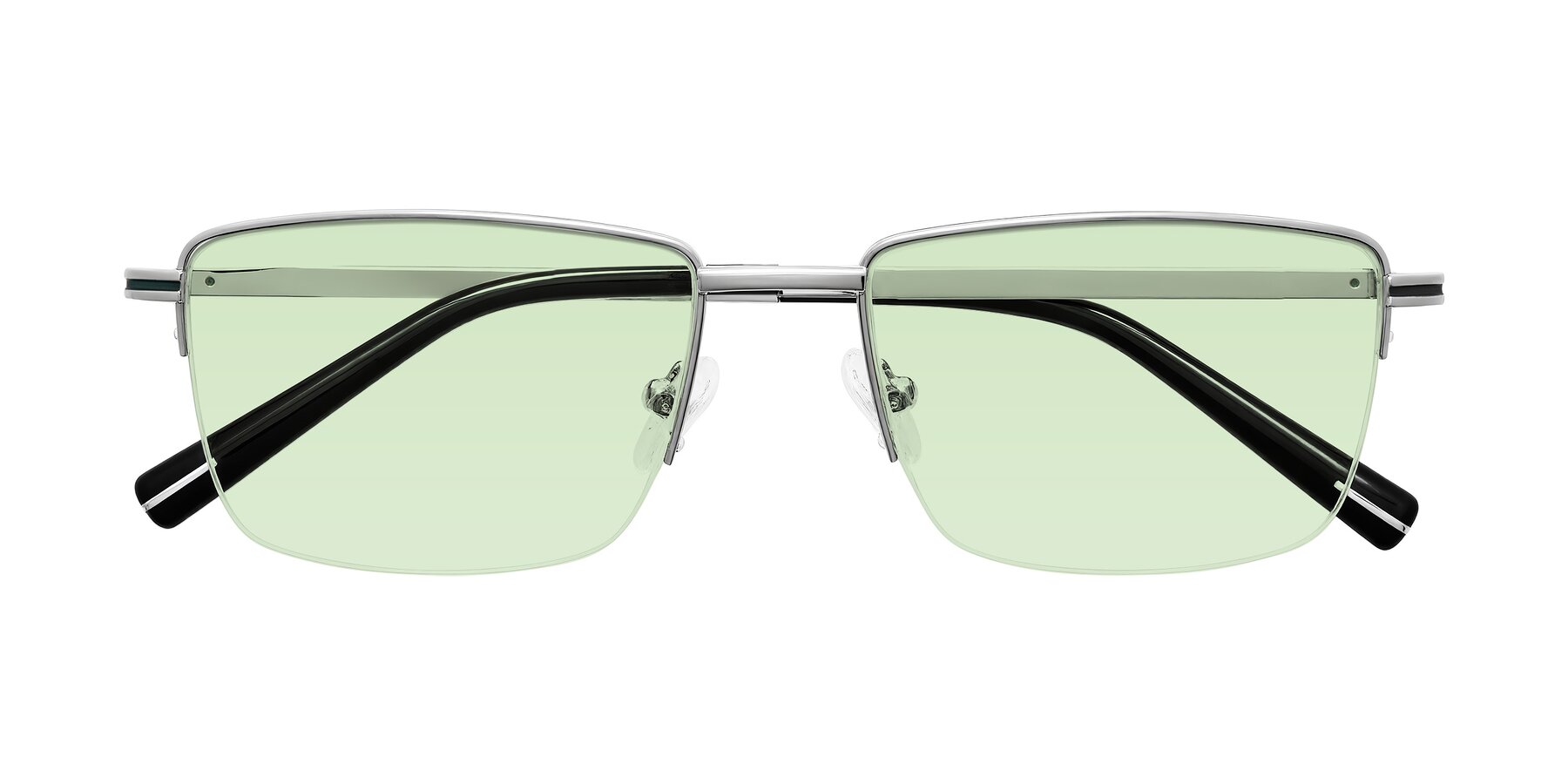 Folded Front of Ngoyi in Silver with Light Green Tinted Lenses