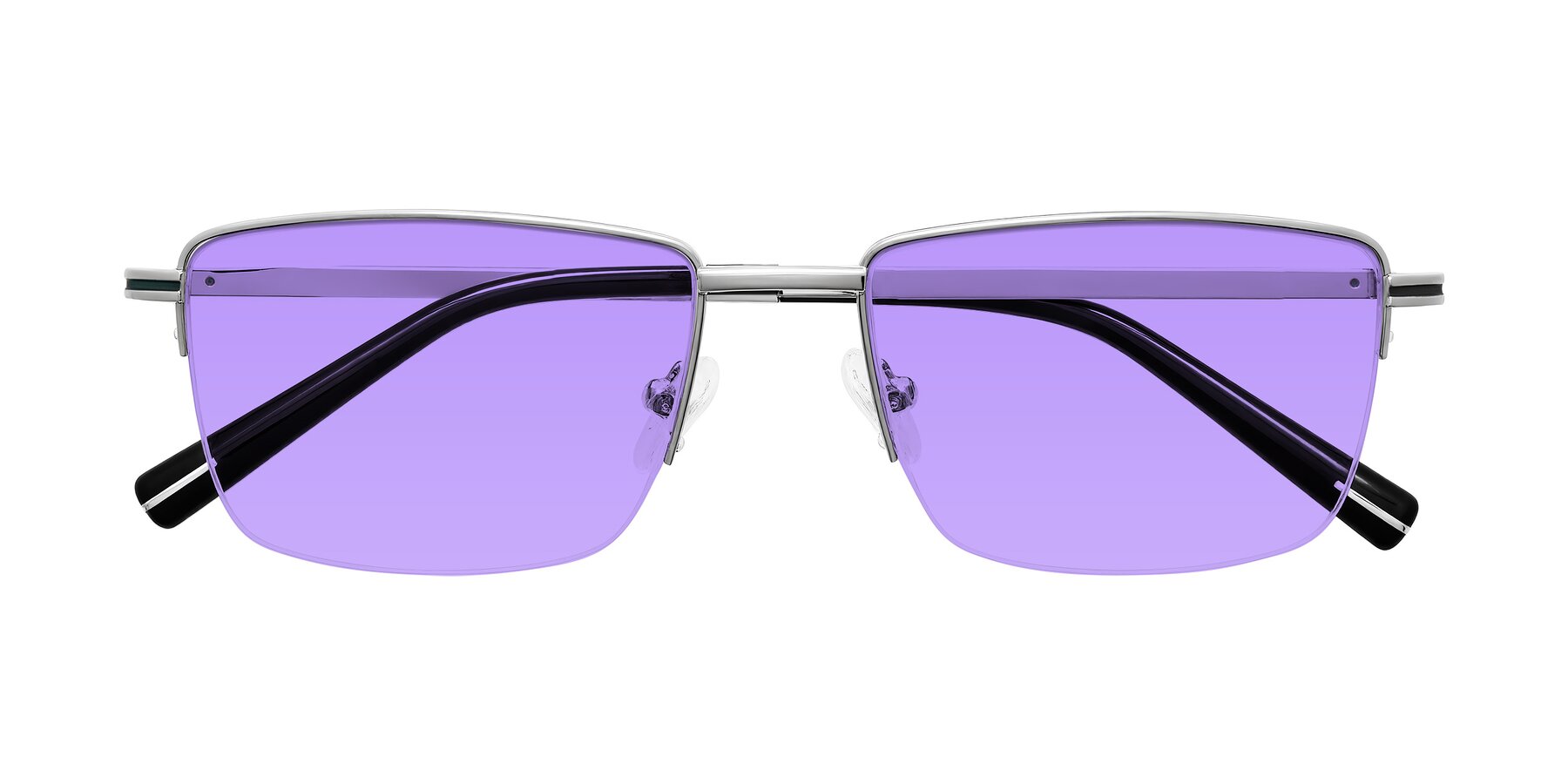 Folded Front of Ngoyi in Silver with Medium Purple Tinted Lenses