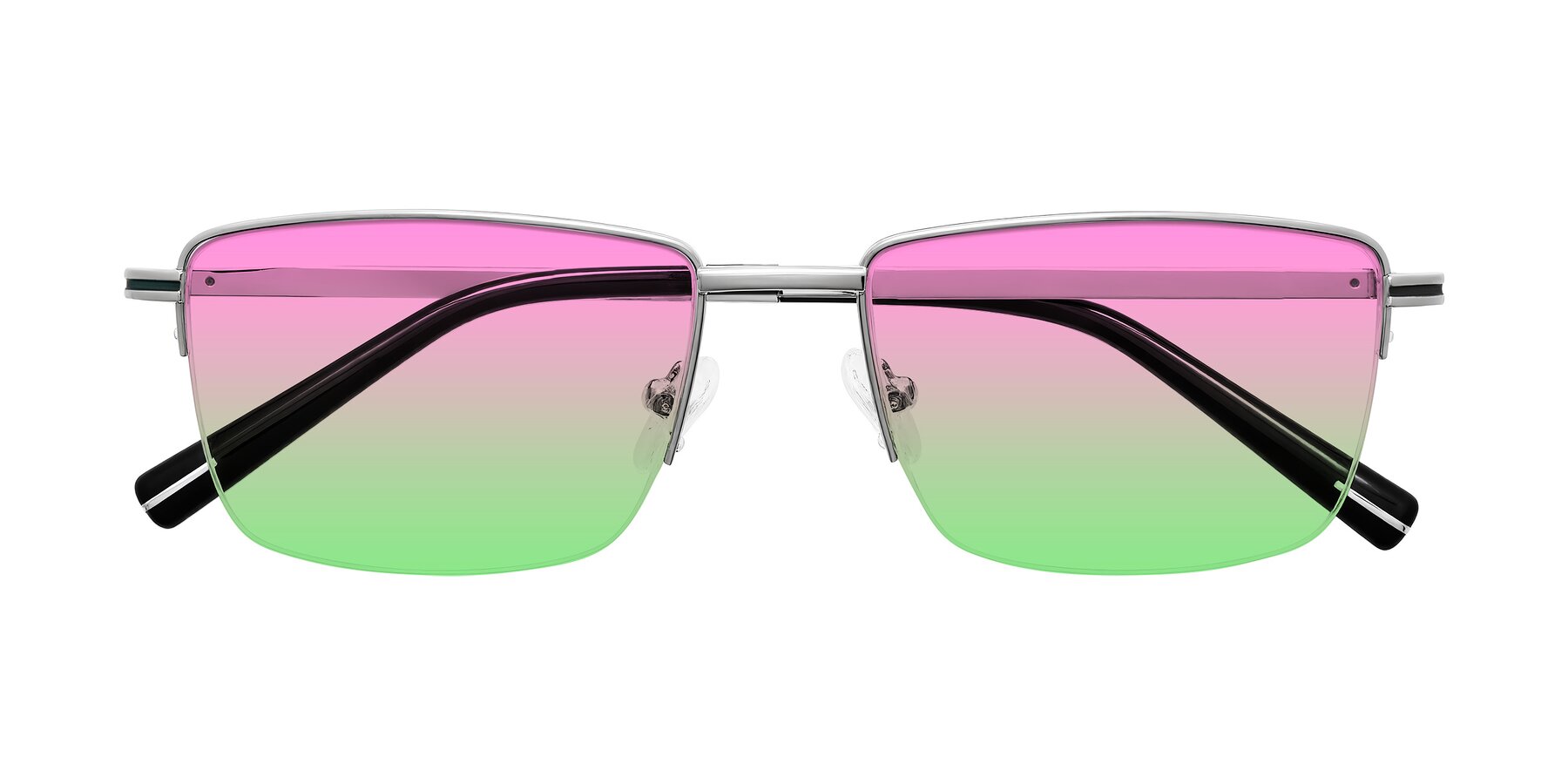 Folded Front of Ngoyi in Silver with Pink / Green Gradient Lenses