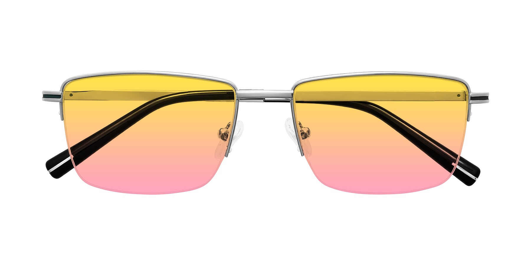 Folded Front of Ngoyi in Silver with Yellow / Pink Gradient Lenses