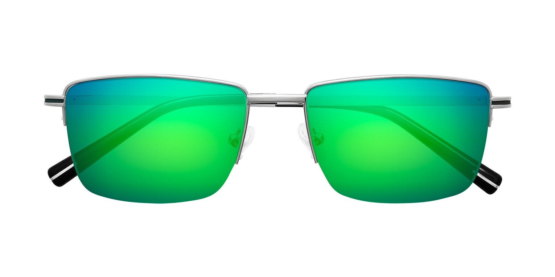 Folded Front of Ngoyi in Silver with Green Mirrored Lenses