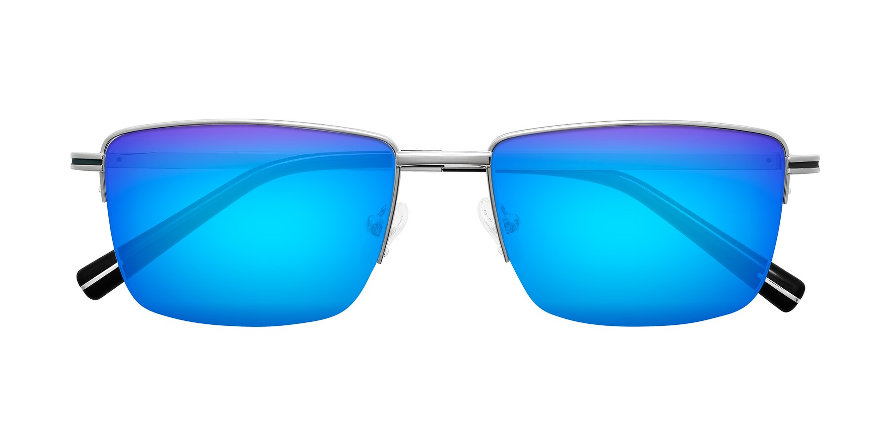 Folded Front of Ngoyi in Silver with Blue Mirrored Lenses