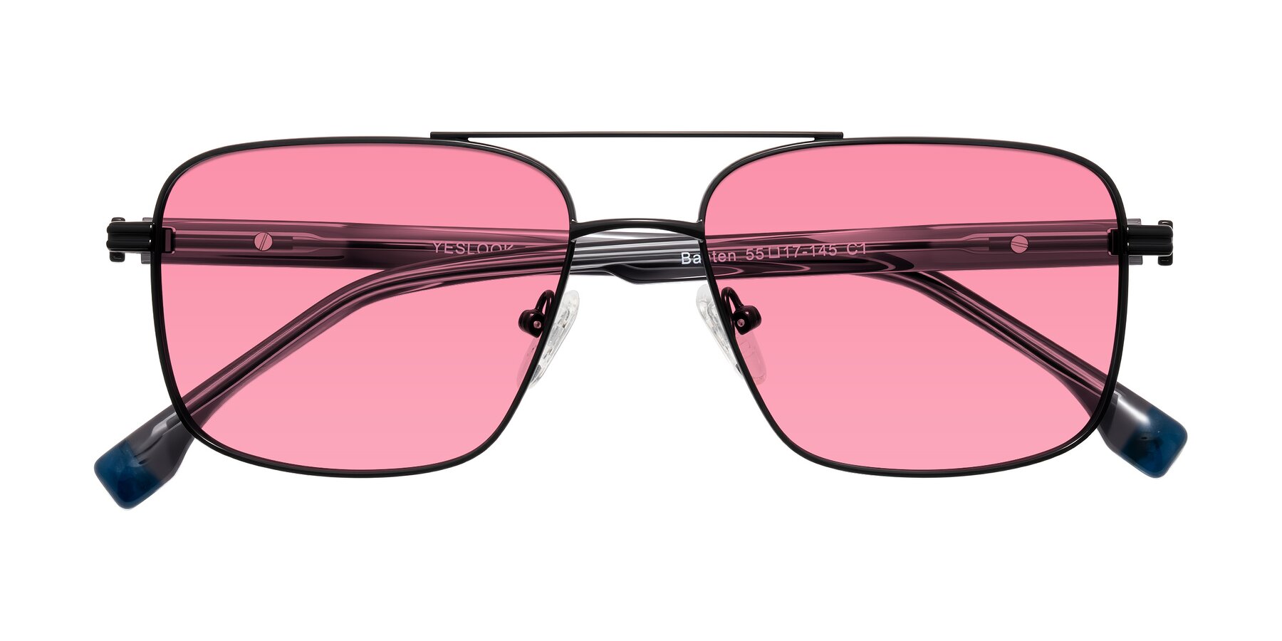 Folded Front of Banten in Black with Pink Tinted Lenses
