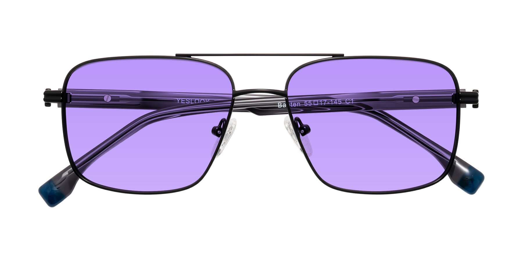 Folded Front of Banten in Black with Medium Purple Tinted Lenses