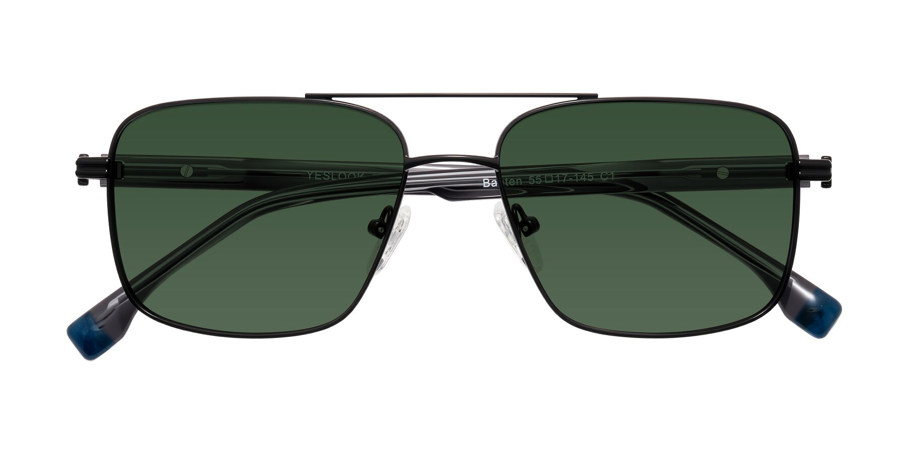 Folded Front of Banten in Black with Green Tinted Lenses