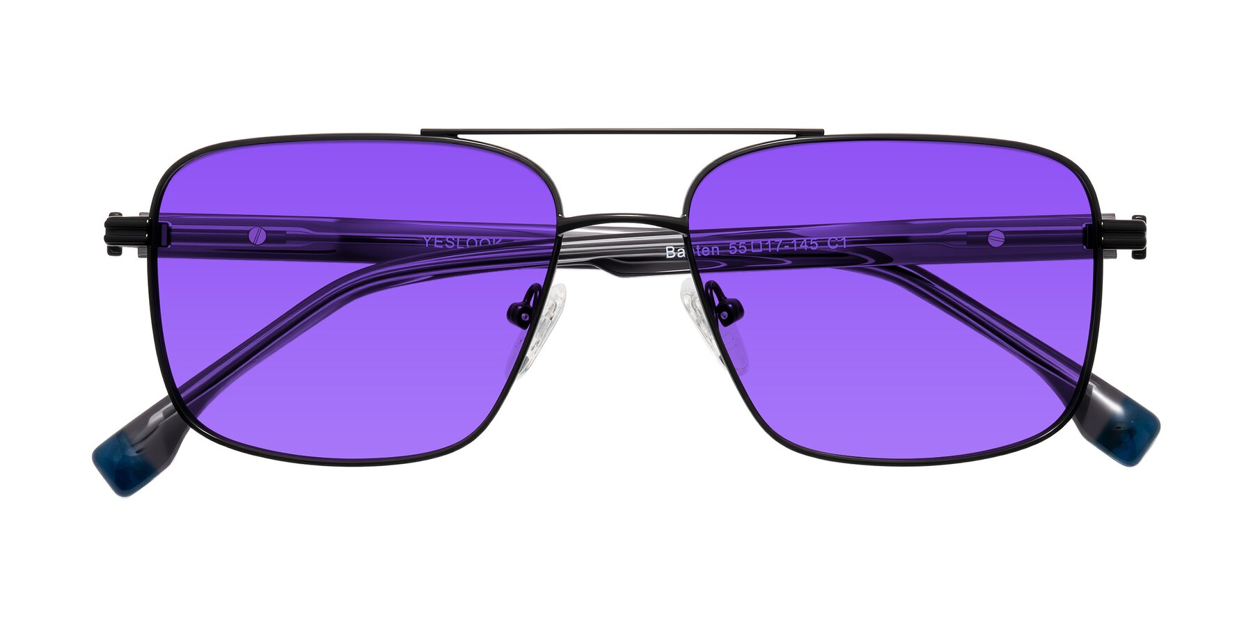 Folded Front of Banten in Black with Purple Tinted Lenses