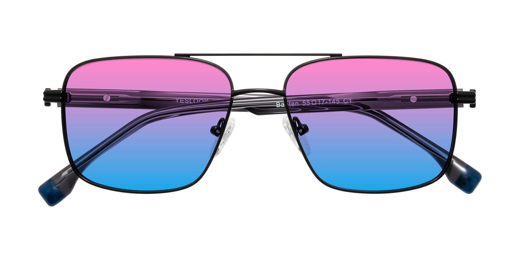 Folded Front of Banten in Black with Pink / Blue Gradient Lenses