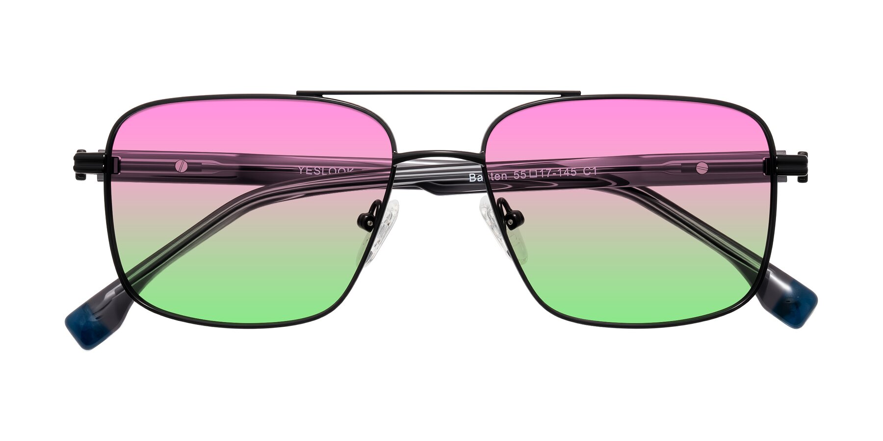 Folded Front of Banten in Black with Pink / Green Gradient Lenses