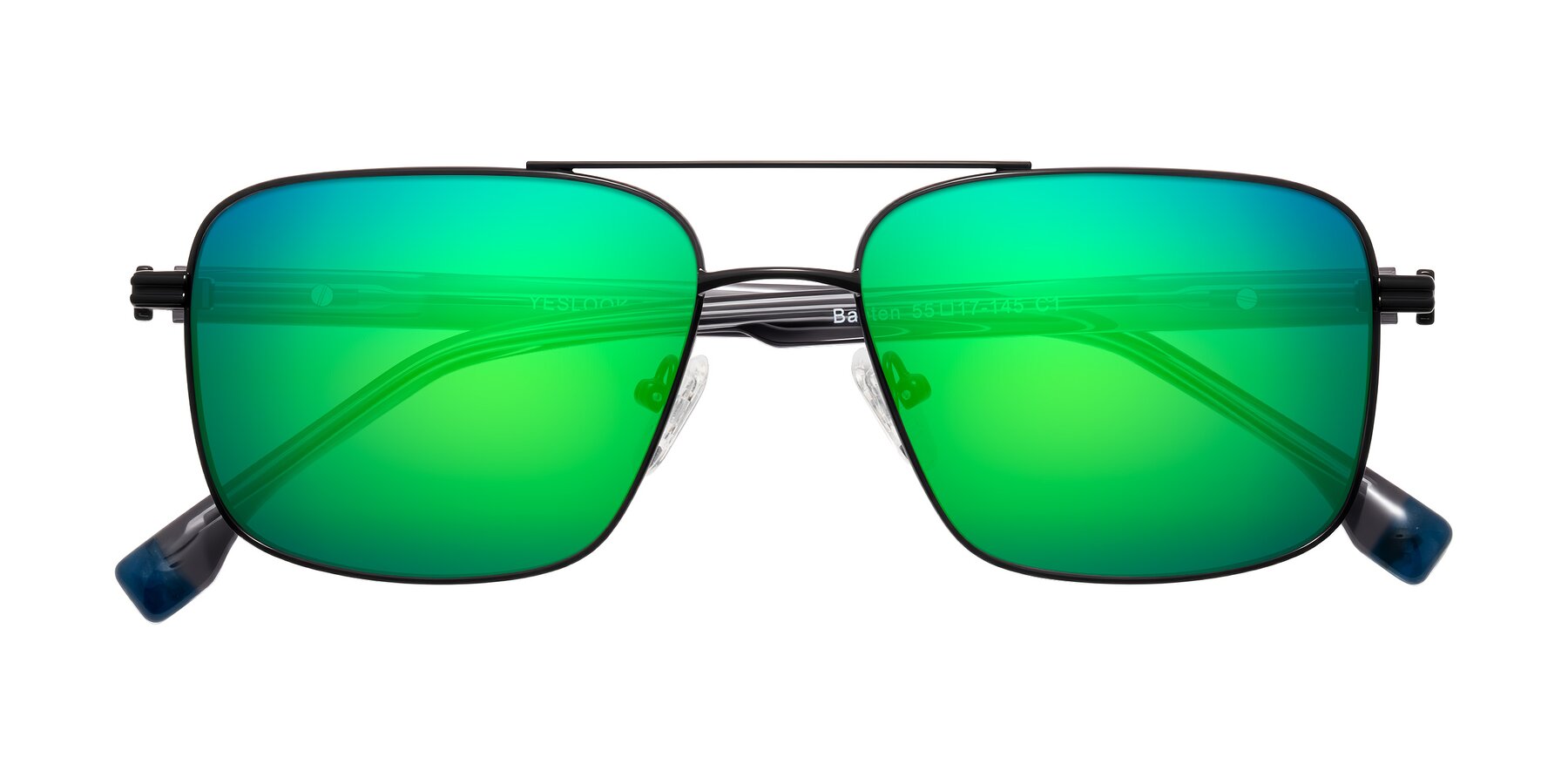 Folded Front of Banten in Black with Green Mirrored Lenses