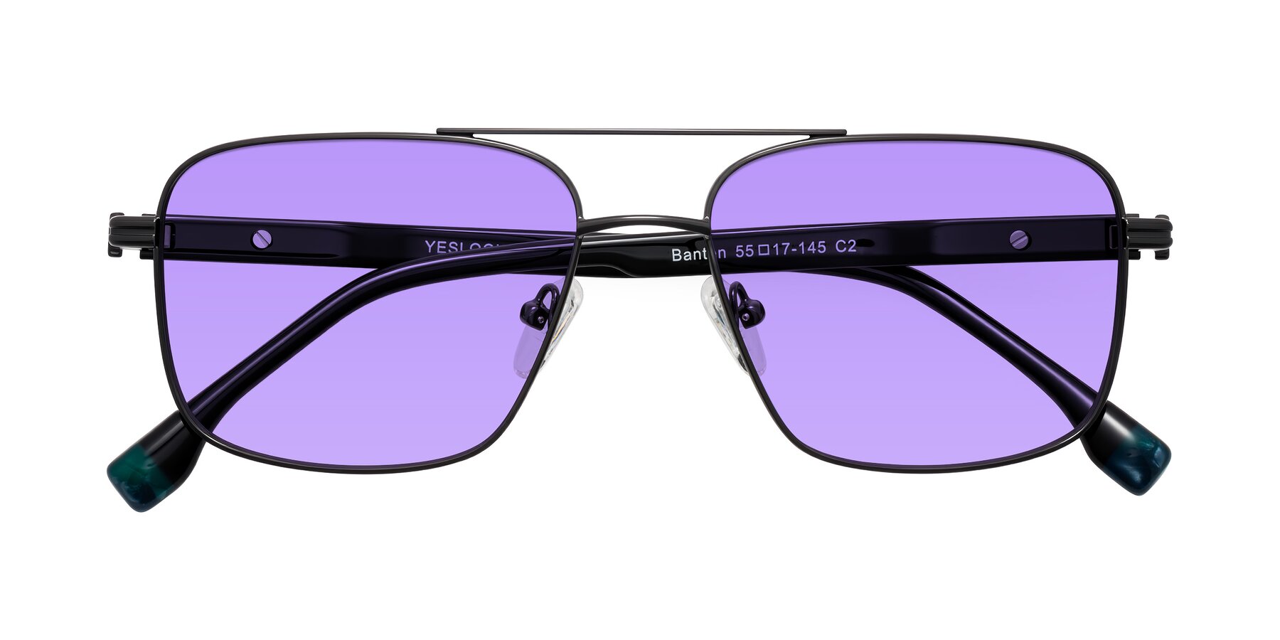 Folded Front of Banten in Gunmetal with Medium Purple Tinted Lenses