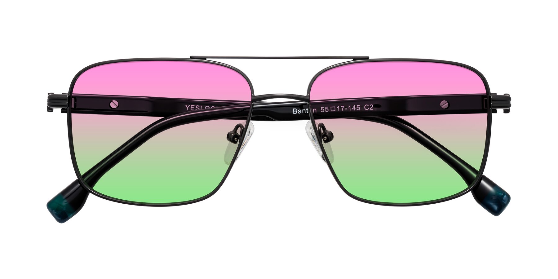 Folded Front of Banten in Gunmetal with Pink / Green Gradient Lenses