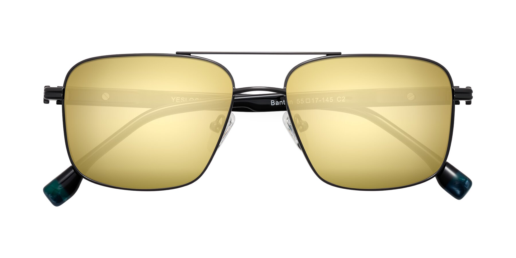 Folded Front of Banten in Gunmetal with Gold Mirrored Lenses