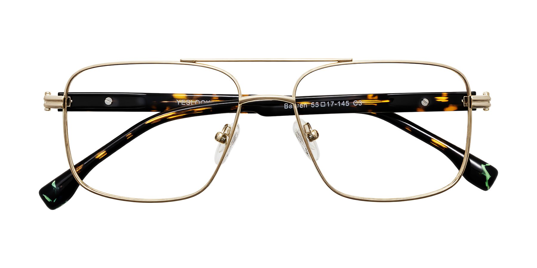 Folded Front of Banten in Gold with Clear Reading Eyeglass Lenses