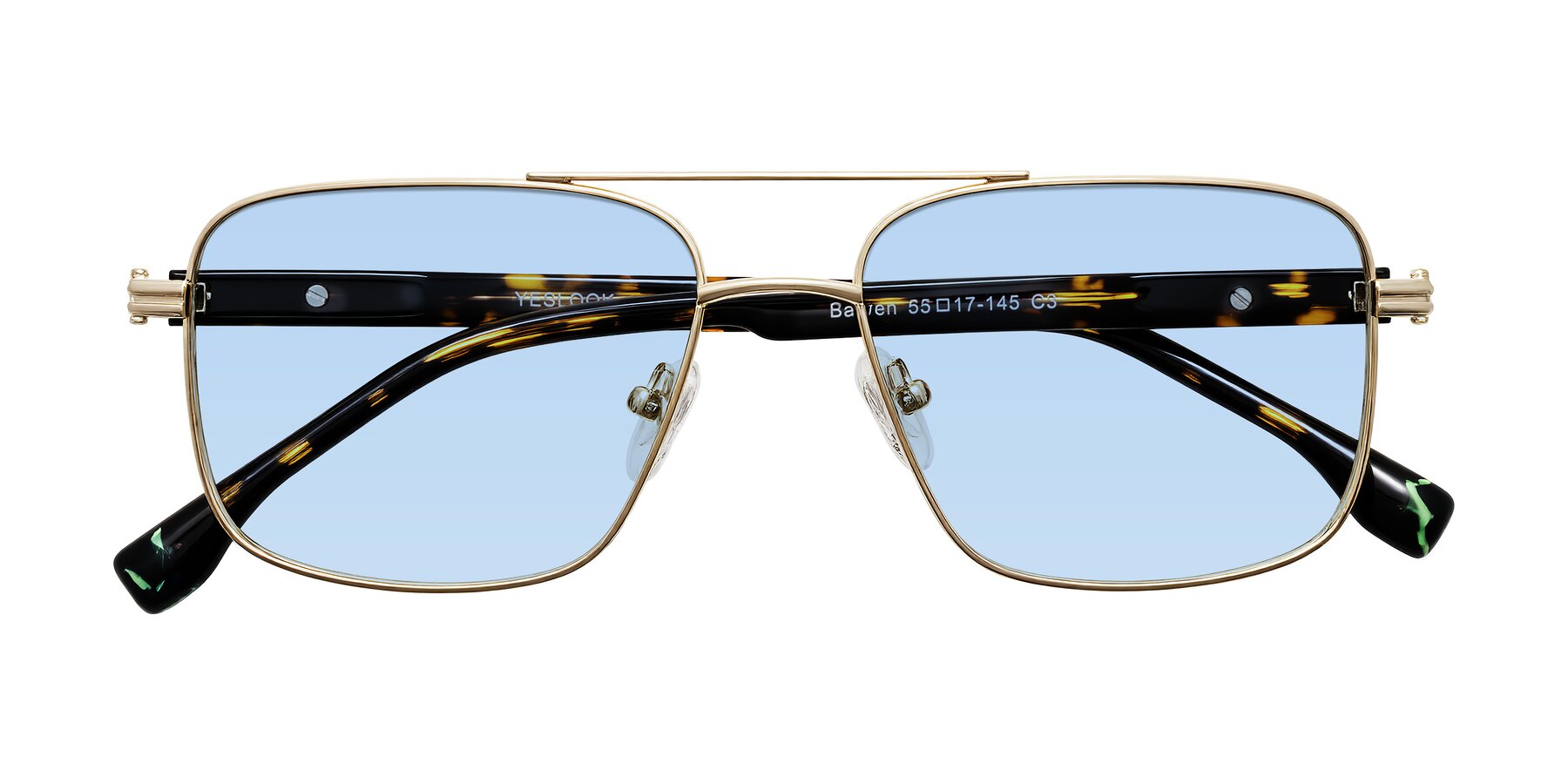 Folded Front of Banten in Gold with Light Blue Tinted Lenses