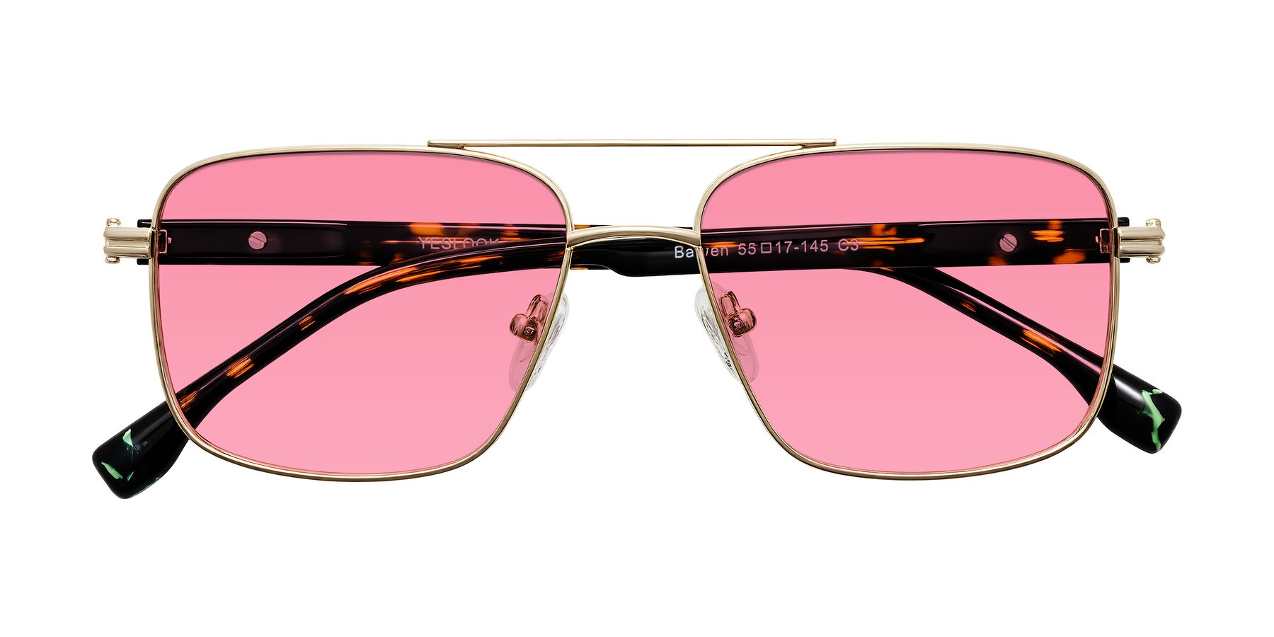 Folded Front of Banten in Gold with Pink Tinted Lenses