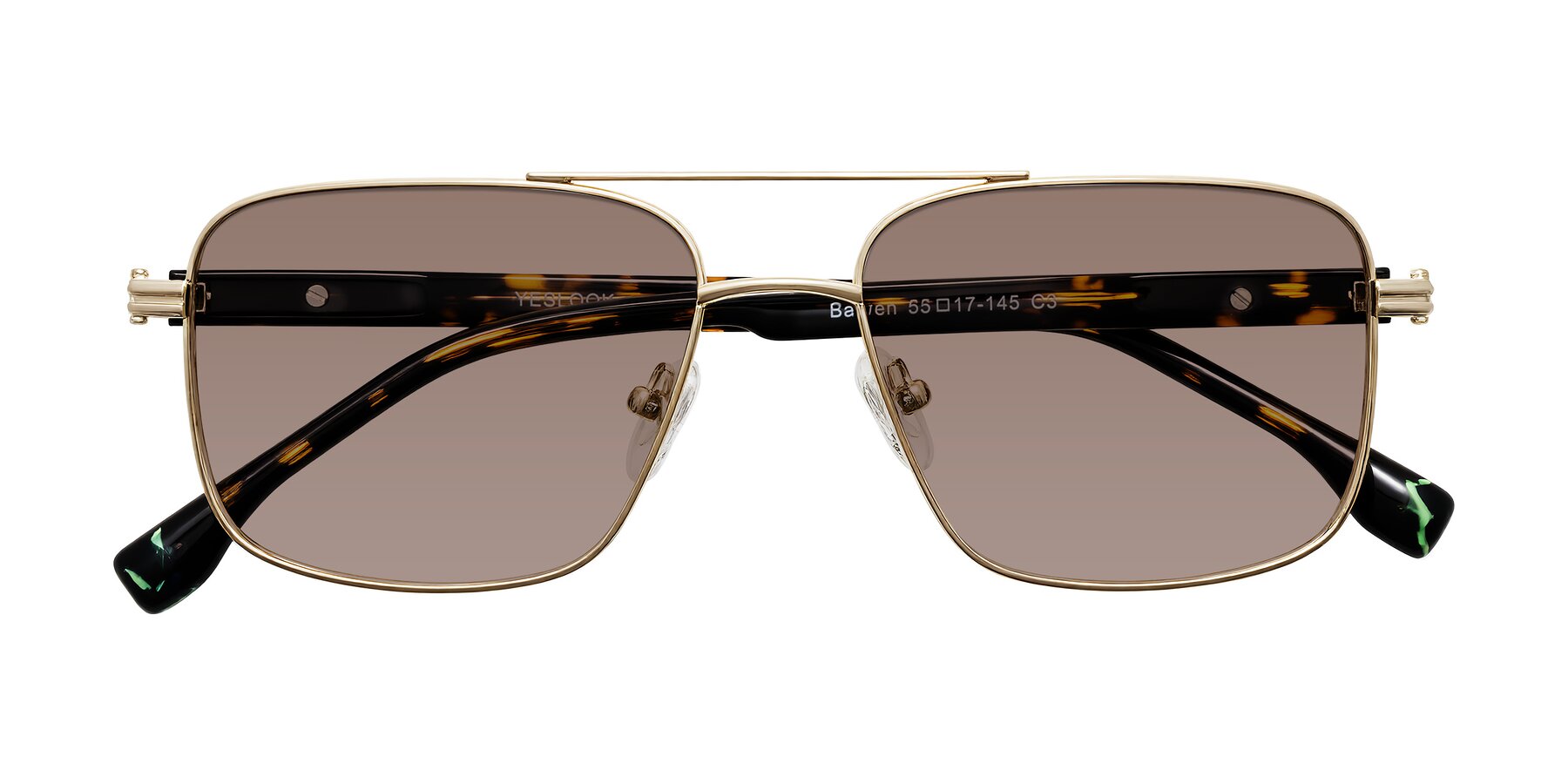 Folded Front of Banten in Gold with Medium Brown Tinted Lenses