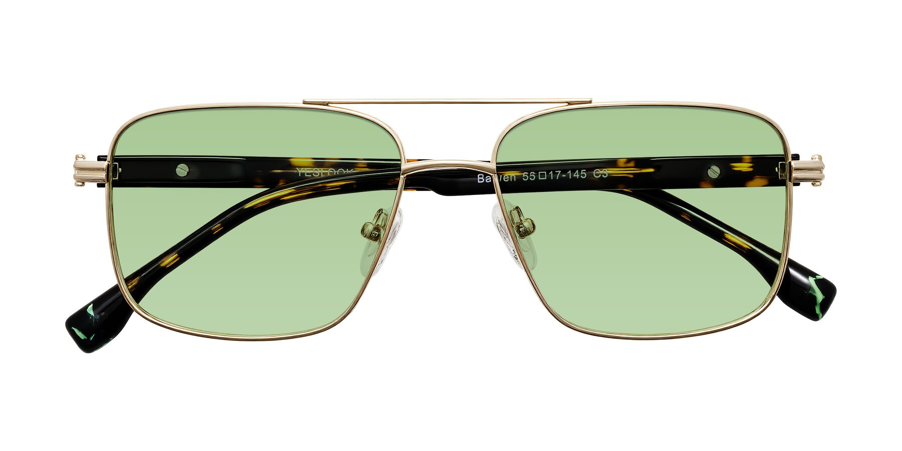 Folded Front of Banten in Gold with Medium Green Tinted Lenses