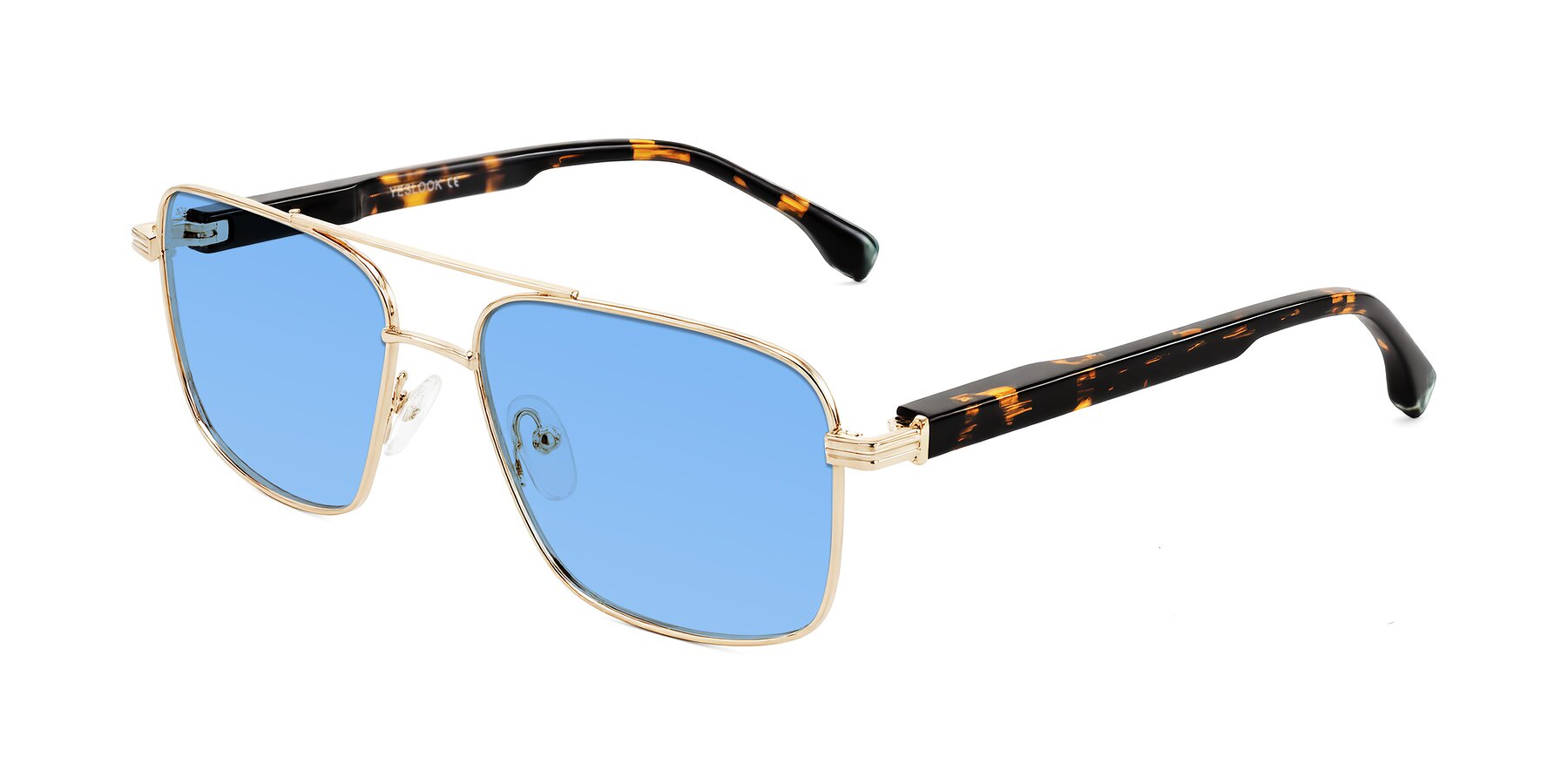 Angle of Banten in Gold with Medium Blue Tinted Lenses