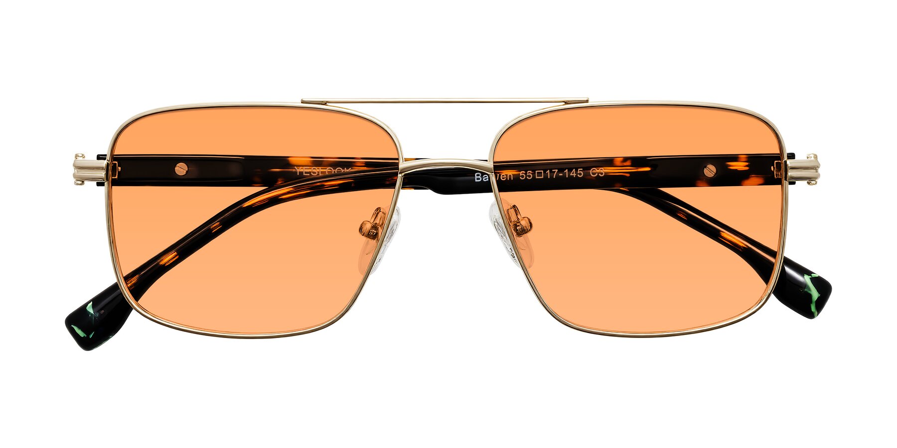Folded Front of Banten in Gold with Medium Orange Tinted Lenses