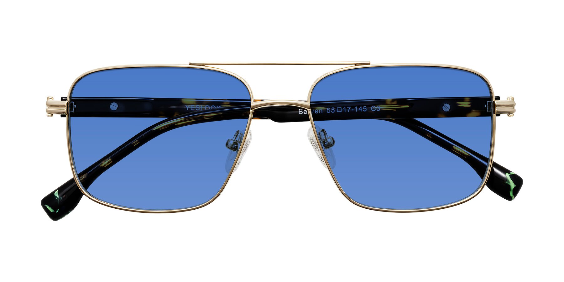 Folded Front of Banten in Gold with Blue Tinted Lenses