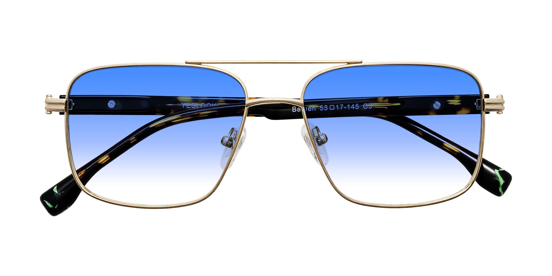 Folded Front of Banten in Gold with Blue Gradient Lenses