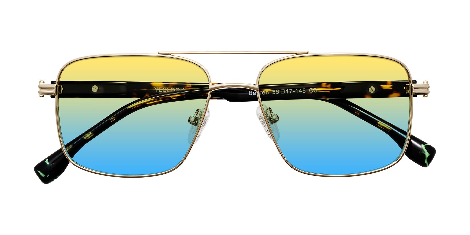 Folded Front of Banten in Gold with Yellow / Blue Gradient Lenses