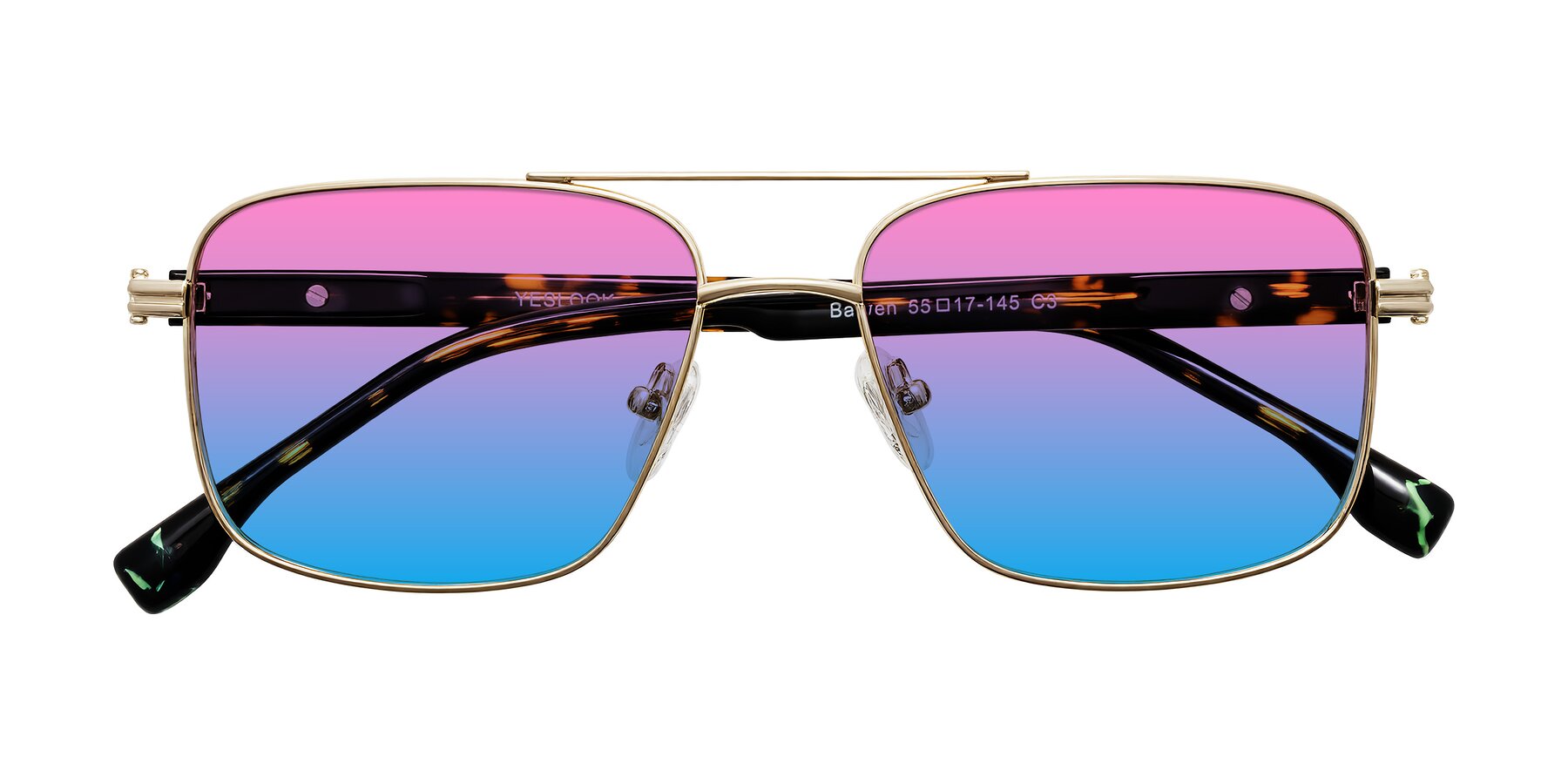 Folded Front of Banten in Gold with Pink / Blue Gradient Lenses